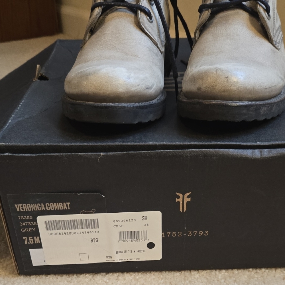 Frye Women's Gray Lace-Up Combat Boots - Picture 2 of 6
